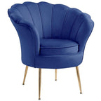 Lilola Home Angelina Blue Velvet Scalloped Back Barrel Accent Chair with Metal Legs