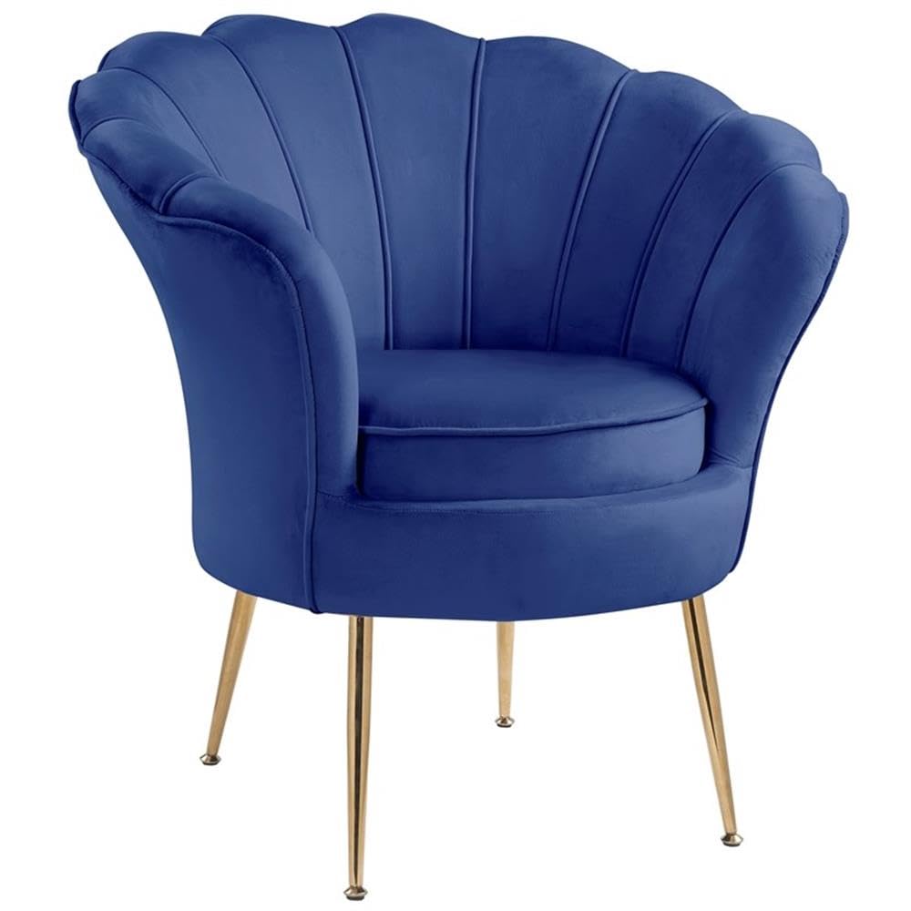 Lilola Home Angelina Blue Velvet Scalloped Back Barrel Accent Chair - Thumbnail 4