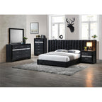 Acme Rivas Channel-Tufted Fabric Queen Bed with Oversized Headboard in Black