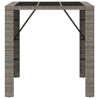 vidaXL Modern Outdoor Bar Table with Tempered Glass Top and PE Rattan Construction, Rectangular Gray Pub Table for Patio, Garden, and Living Spaces