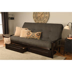 Kodiak Furniture Monterey Queen Espresso Wood Storage Futon-Charcoal Mattress