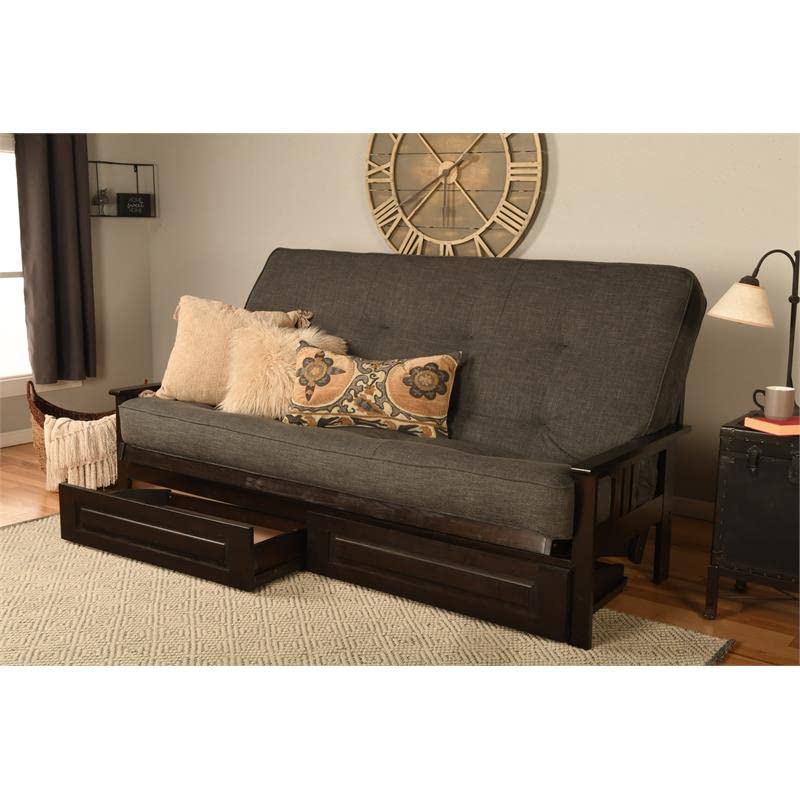 Kodiak Furniture Monterey Queen Espresso Wood Storage Futon-Charcoal Mattress