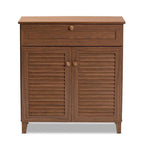 Baxton Studio Coolidge Modern and Contemporary Walnut Finished 4-Shelf Wood Shoe Storage Cabinet with Drawer