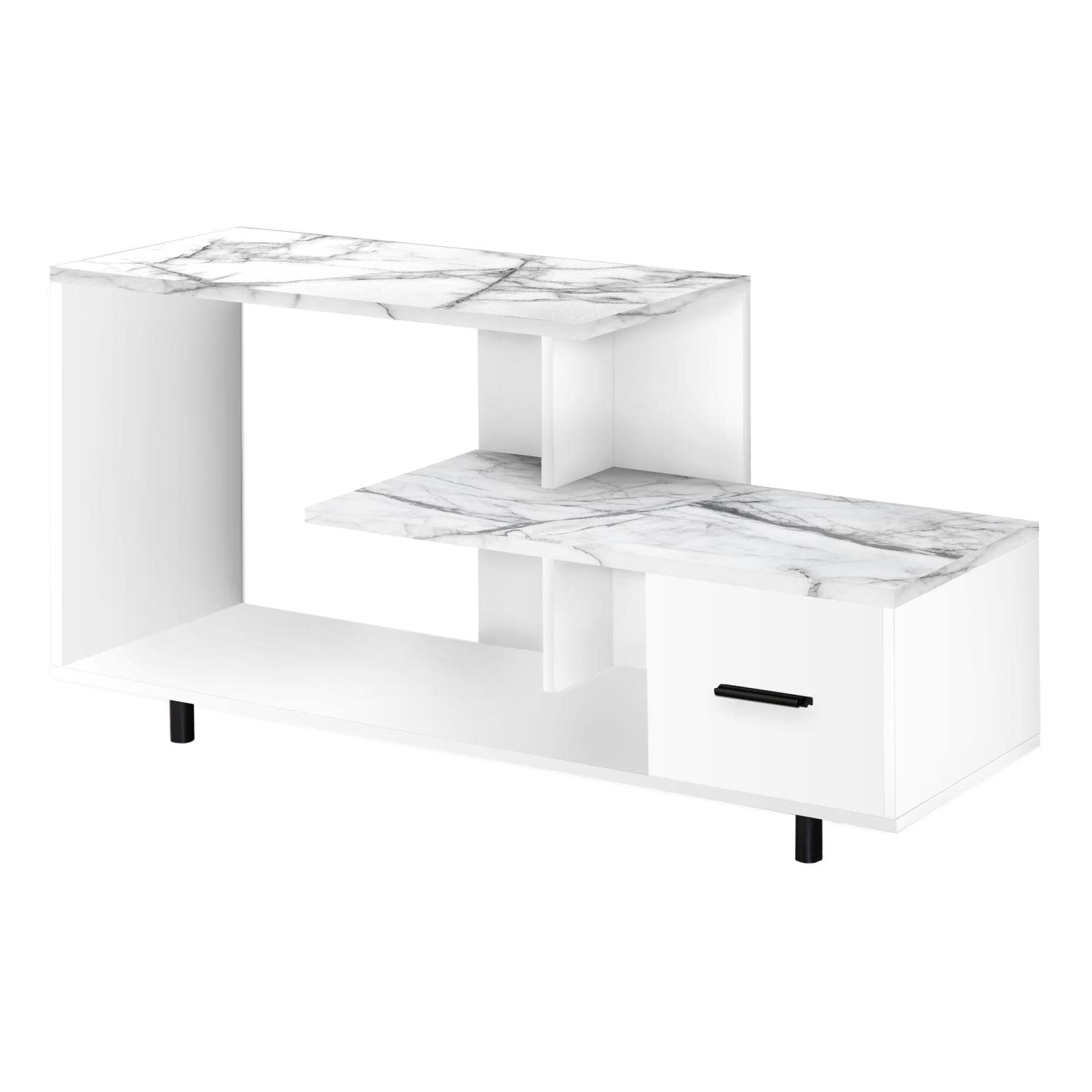 Monarch Specialties 2609 Tv Stand, 48 Inch, Console, Media Entertainment Center, Storage Drawer, Living Room, Bedroom, Laminate, White Marble Look Stand-48 Top 1, 47.25&quot; L x 15.75&quot; W x 24&quot; H