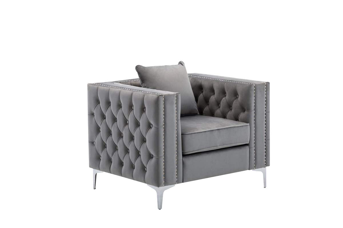 Lilola Home Lorreto Gray Velvet Chair