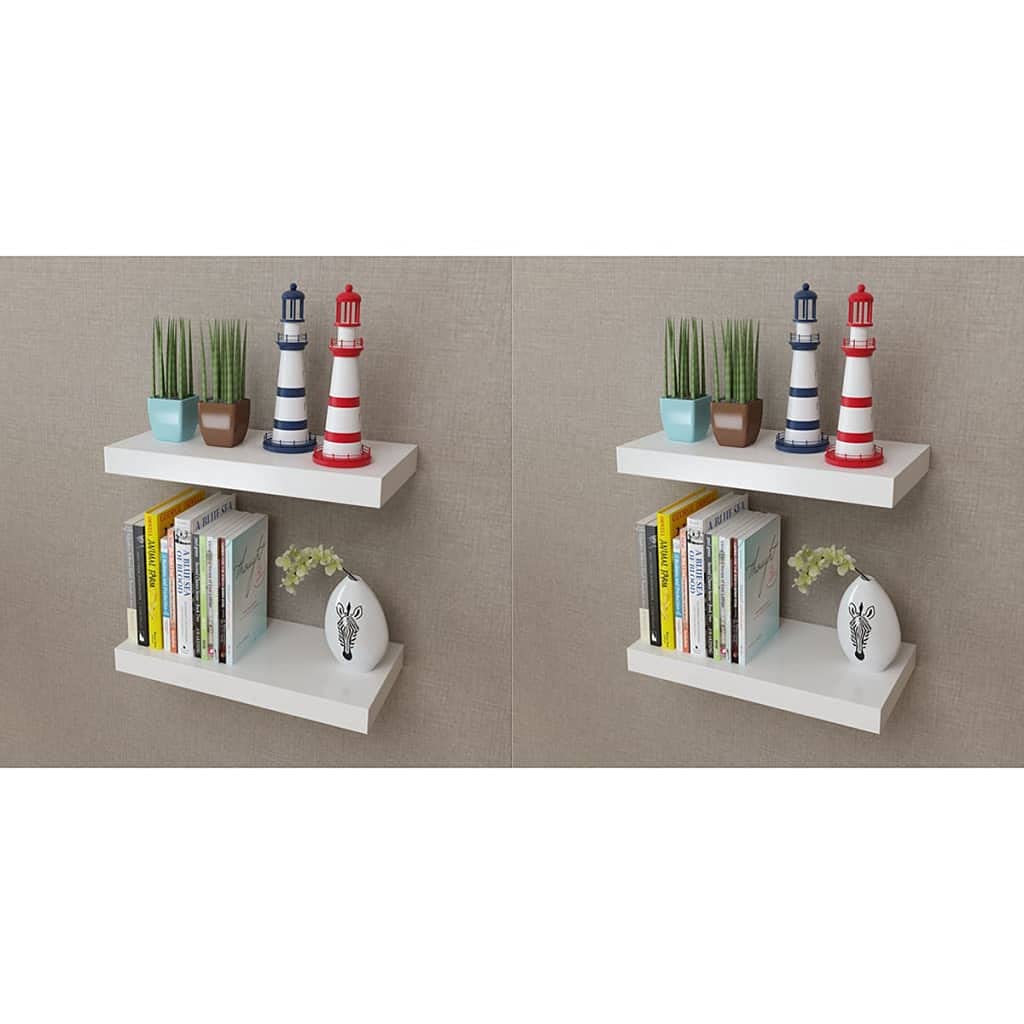 vidaXL 4X Wall Shelves White 15.7&quot; Display Hanging Storage Bookcase Furniture