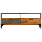 vidaXL Handmade TV Stand with 2 Drawers and 2 Compartments - Industrial Style - Solid Reclaimed Wood and Steel Frame - Antique Look - 46.5"x13.8"x17.7"