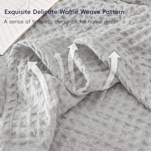 Phf Ultra Soft Waffle Weave Blanket Twin Size 66'X 90'- Washed Lightweight Breathable Cozy Woven Blanket For Bed - Aesthetic Decor For Couch Bedding Sofa Home Car - Light Grey