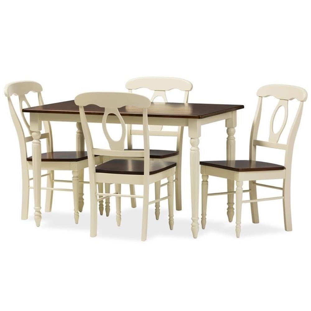 Baxton Studio Napoleon French Wood Dining Set Cherry Brown/Cream/French Country Cottage