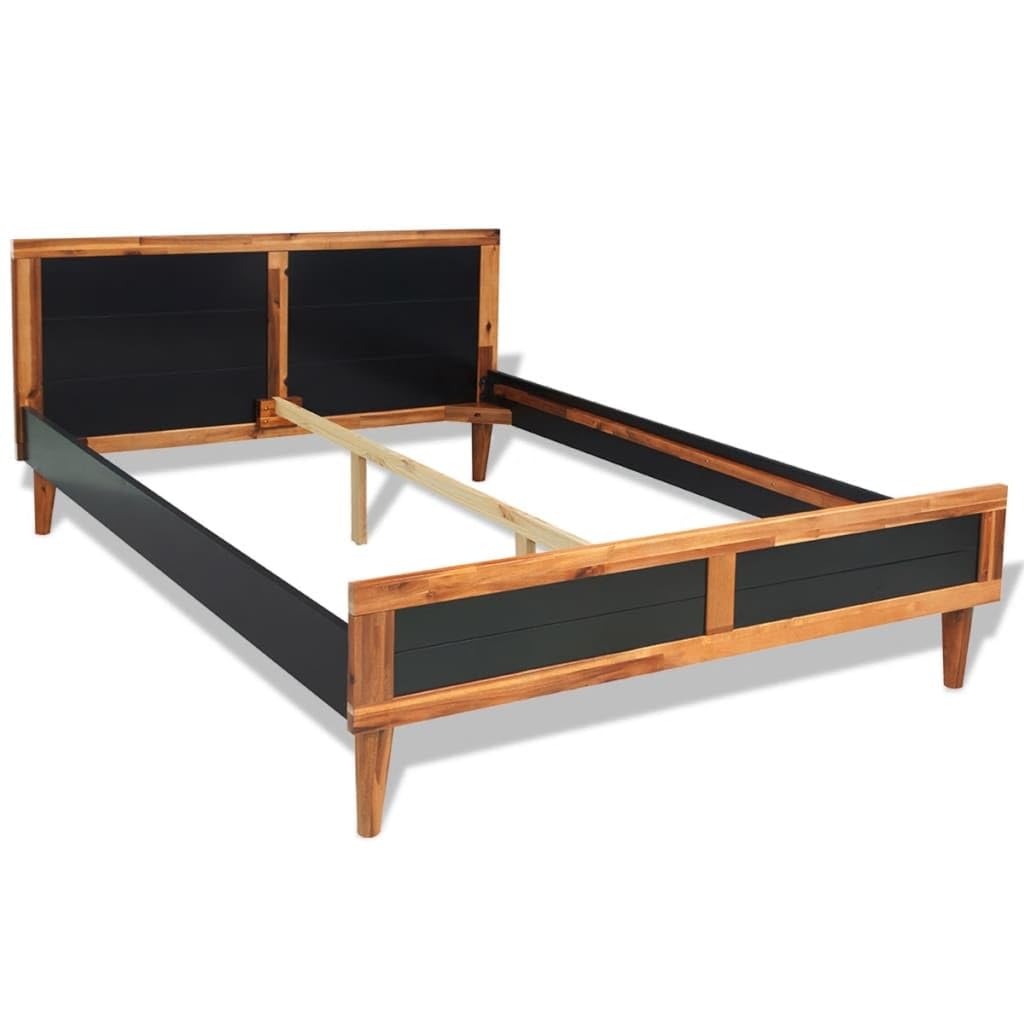 Vidaxl Bed Frame, Mattress Foundation With Wooden Slats Support, Double Bed Frame Platform For Bedroom Apartment, Black Solid Wood Acacia 55.1&Quot;X78.7&Quot;