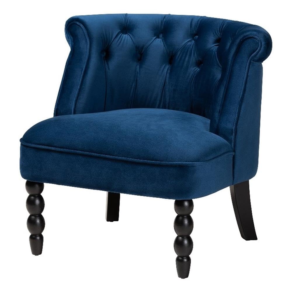 Baxton Studio Flax Classic and Traditional Navy Blue Velvet Fabric and Black Finished Wood Accent Chair