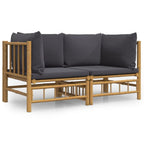 vidaXL Bamboo Corner Sofas with Dark Gray Cushions - 2 pcs Lounge Set for Garden or Patio, Outdoor, with Strong Natural Material, Flexible and Customizable Configuration