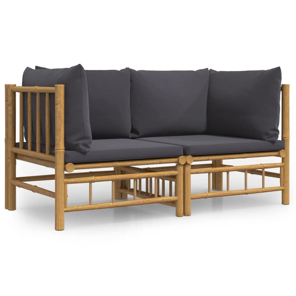 vidaXL Bamboo Corner Sofas with Dark Gray Cushions - 2 pcs Lounge Set for Garden or Patio, Outdoor, with Strong Natural Material, Flexible and Customizable Configuration