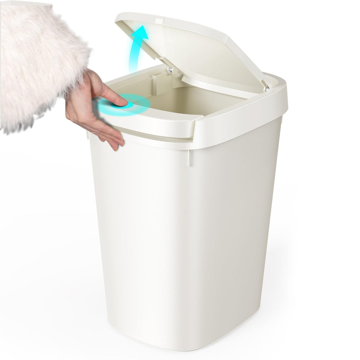 CEROELDA Small Bathroom Trash Can with Lid, 10L/2.6 Gal Slim Garbage Can with Press Top Lid, Plastic Wastebasket with Pop-up Lid