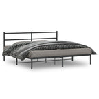 vidaXL Modern King Metal Bed Frame with Headboard - Bedroom Furniture, 76"x79.9" Mattress Fit, Storage Space, Black Finish