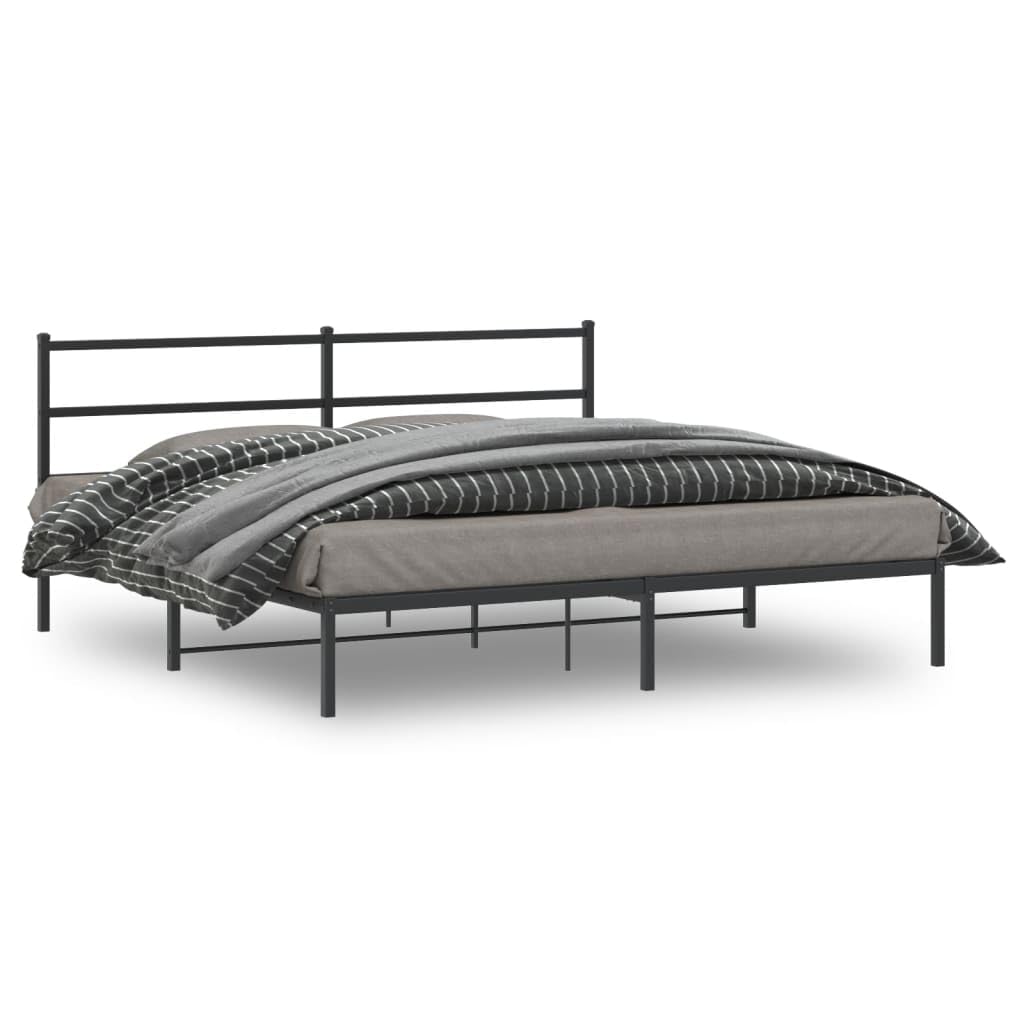 vidaXL Modern King Metal Bed Frame with Headboard - Bedroom Furniture, 76"x79.9" Mattress Fit, Storage Space, Black Finish