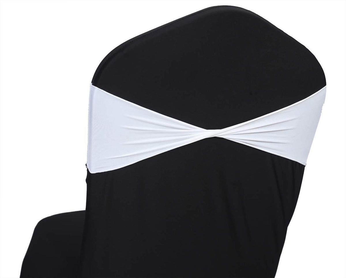 Mds Pack Of 25 Spandex Chair Sashes Bow Sash Elastic Chair Bands Ties Without Buckle For Wedding And Events Decoration Spandex Slider Sashes Bow - White
