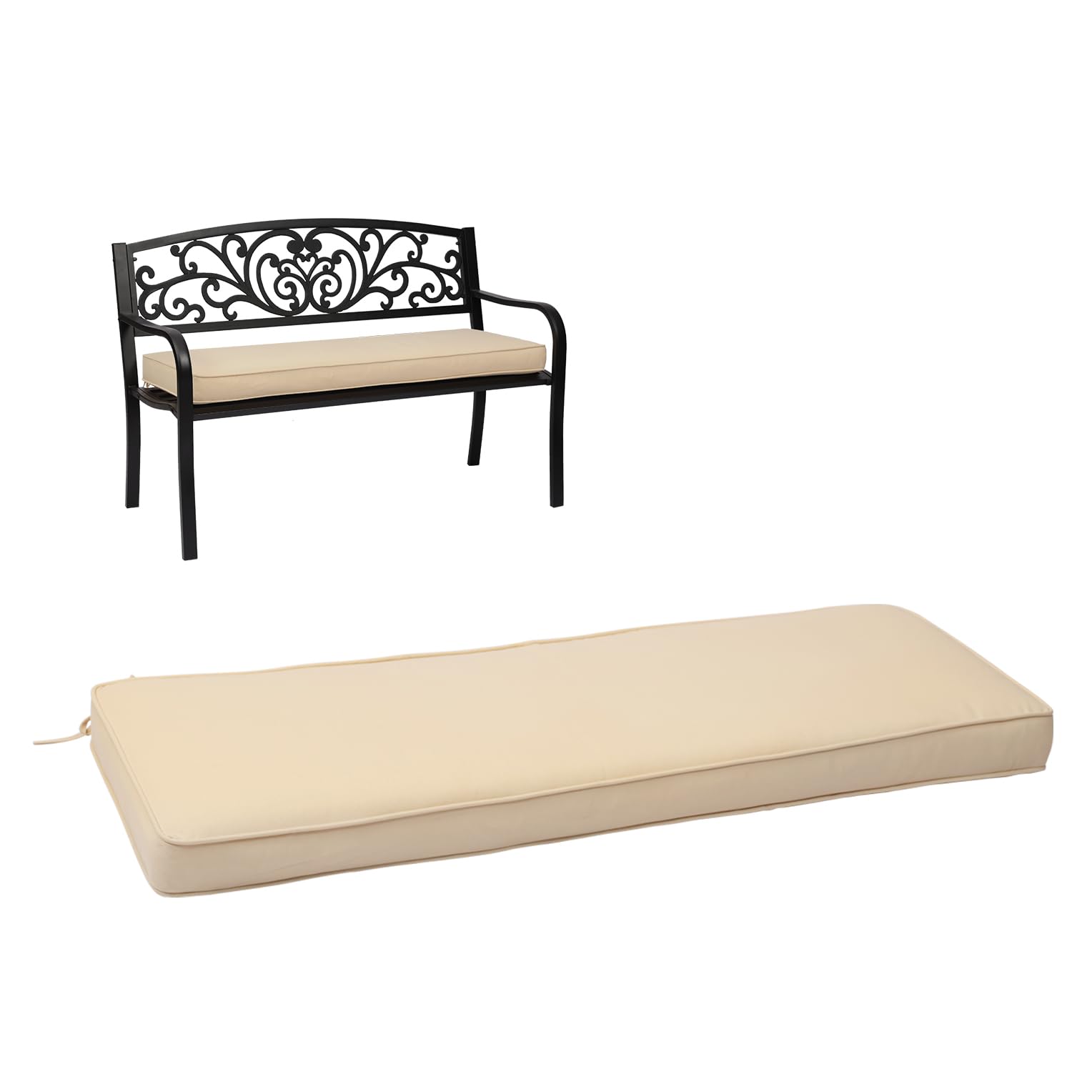 Aoodor Patio Bench Cushion Outdoor Olefin Fabric Slipcover Sponge Foam 46.5    X 17.7    X 3    - Charcoal