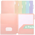 Sortrax Plastic Folders With Pockets 3 Hole Punched, 6 Pack Pastel Pocket Folders For 3 Ring Binder, Unique 1/3 Cut Tabs With Co
