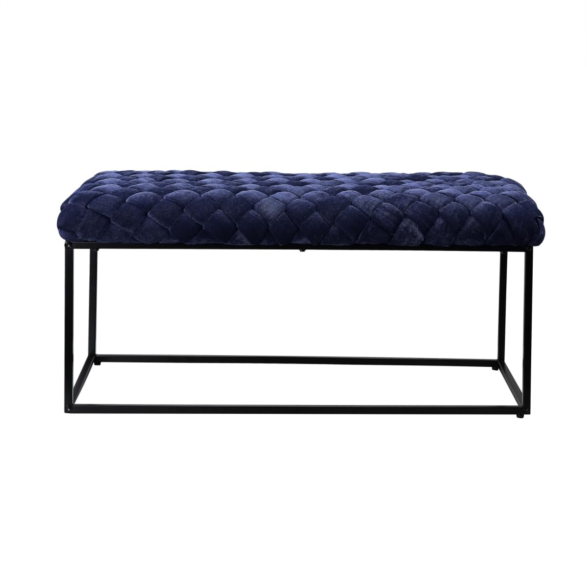 HomeRoots 490884 18.1 x 17.3 x 39.4 in. Navy Blue & Black Upholstered Upholstery Entryway Bench