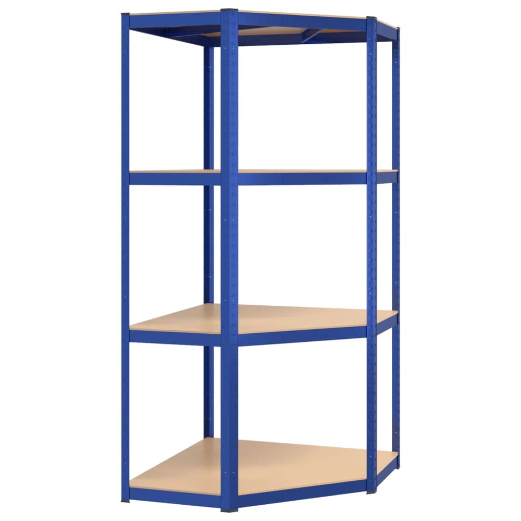 Vidaxl 4-Layer Corner Shelf - Blue Galvanized Steel & Engineered Wood - Industrial Style - Ample Storage Space - Perfect For Commercial And Residential Use