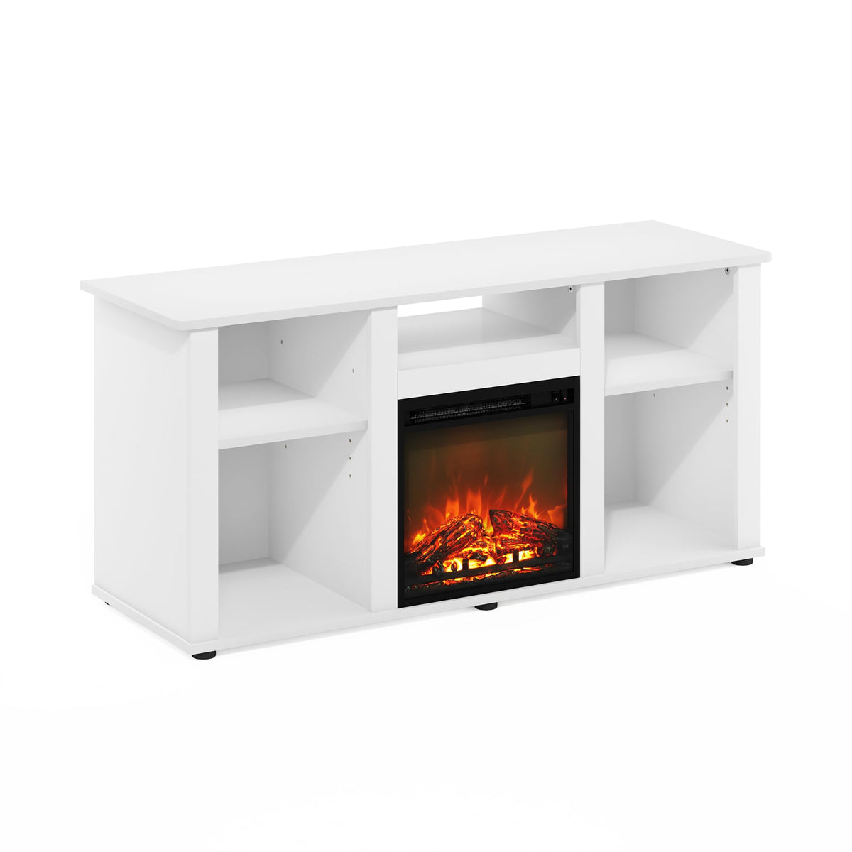 Furinno Jensen Fireplace TV Entertainment Center with Open Storage Compartment for TV up to 55 Inch, Solid White