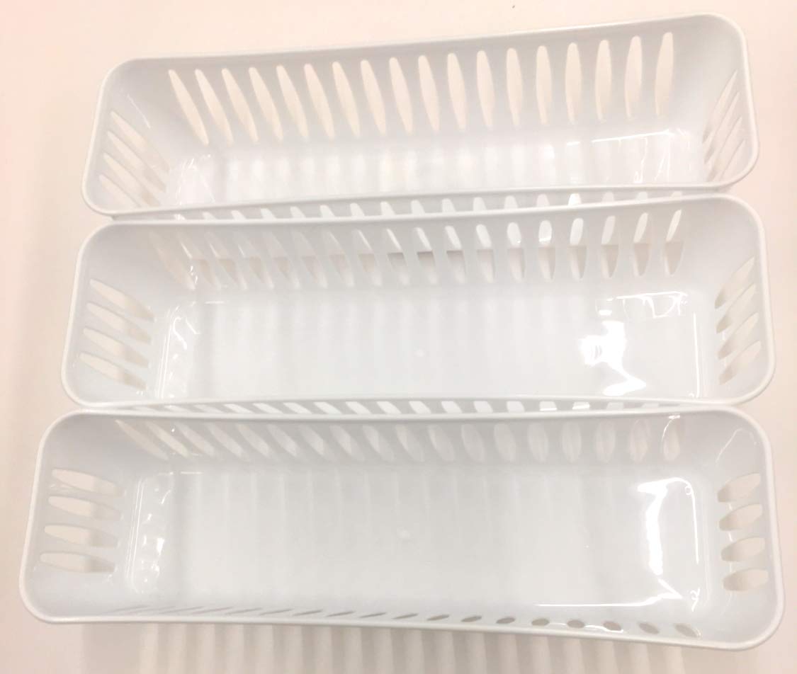 Greenbrier New Slim Plastic Storage Trays Pencil Baskets In White - Set Of 3 (Blue)