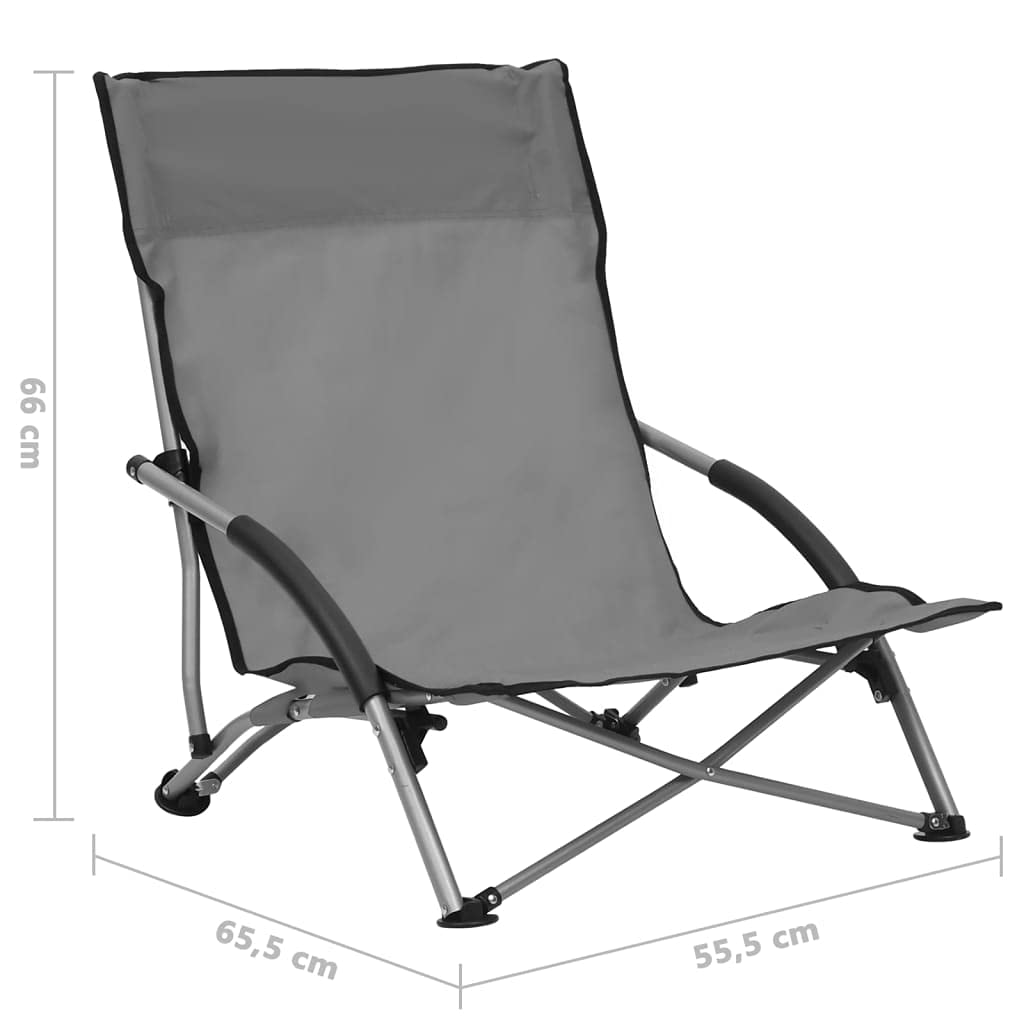 vidaXL Folding Beach Chairs 2 pcs Gray Fabric