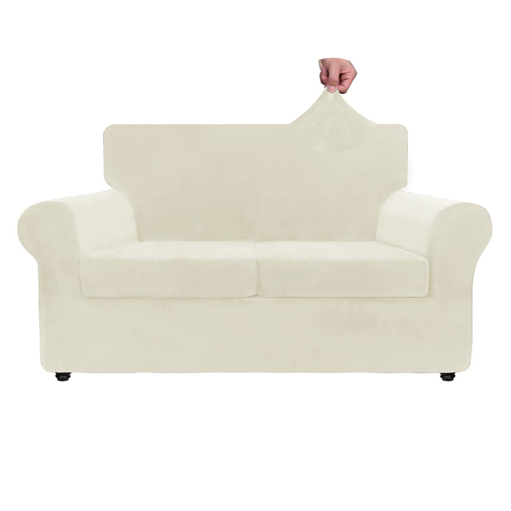 Znsayotx Luxury Velvet Sofa Cover 3 Piece (57'-70') Stretch Loveseat Covers For 2 Cushion Couch Thick Soft Couch Slipcover With Non Slip Strap, Dog Pet Friendly Nice Furniture Protector (Beige)