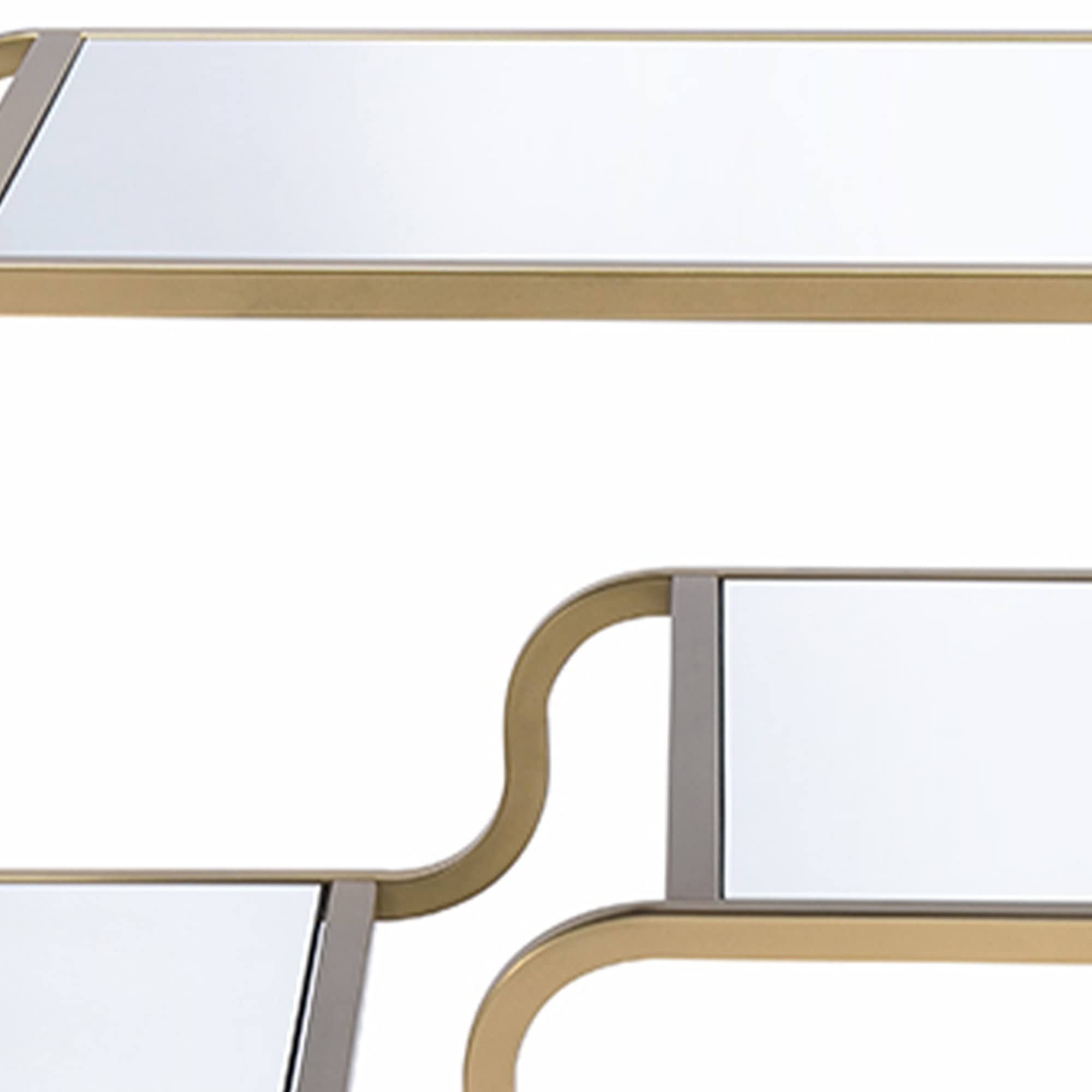 Benjara, Gold And Clear Metal Framed Mirror End Table With Tiered Shelves