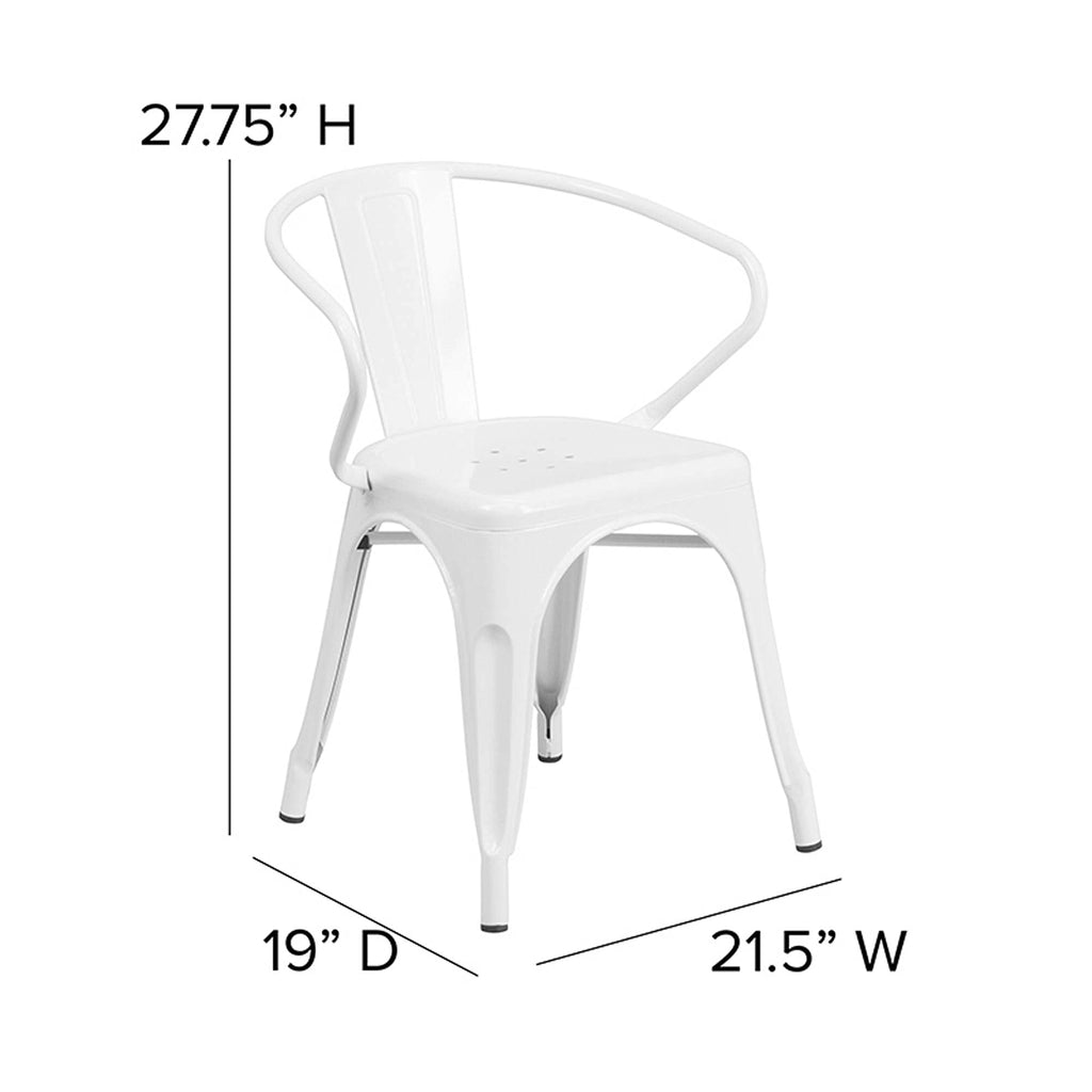 Flash Furniture Luna Commercial Grade White Metal Indoor-Outdoor Chair with Arms