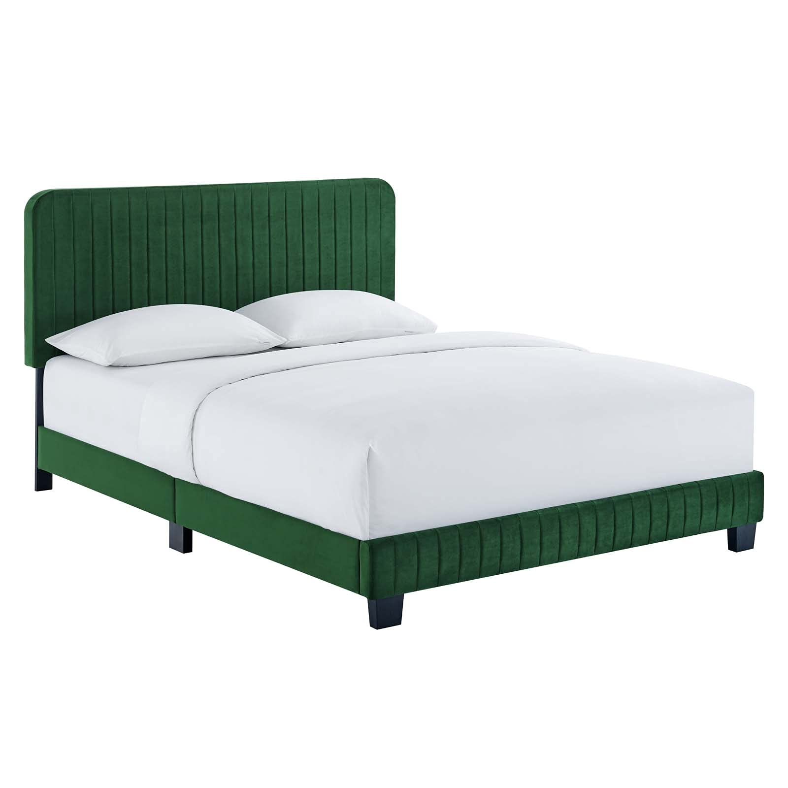 Modway Celine Channel Tufted Performance Velvet Twin Platform Bed in Emerald