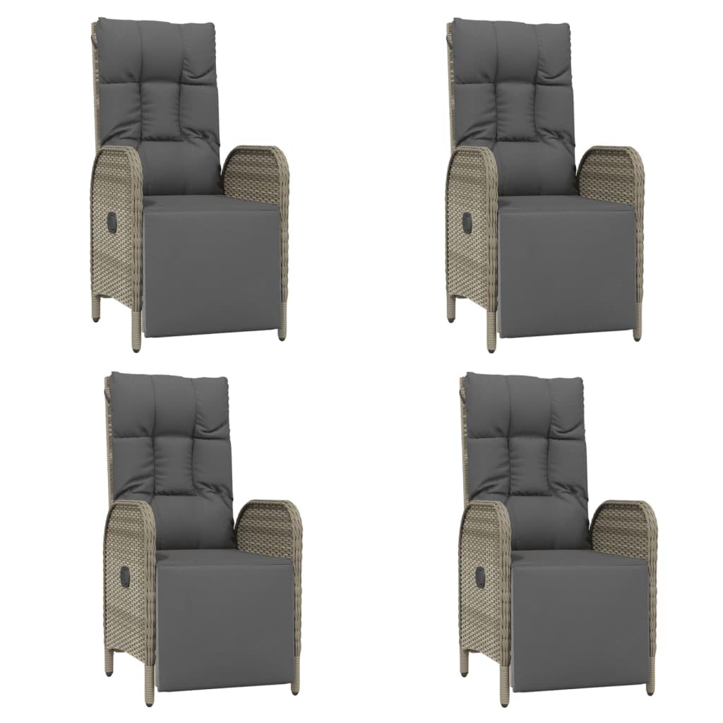 vidaXL 5 Piece Outdoor Patio Dining Set with Cushions, Weather-Resistant Gray Poly Rattan, Solid Acacia Wood Tabletop, Reclining Garden Chairs