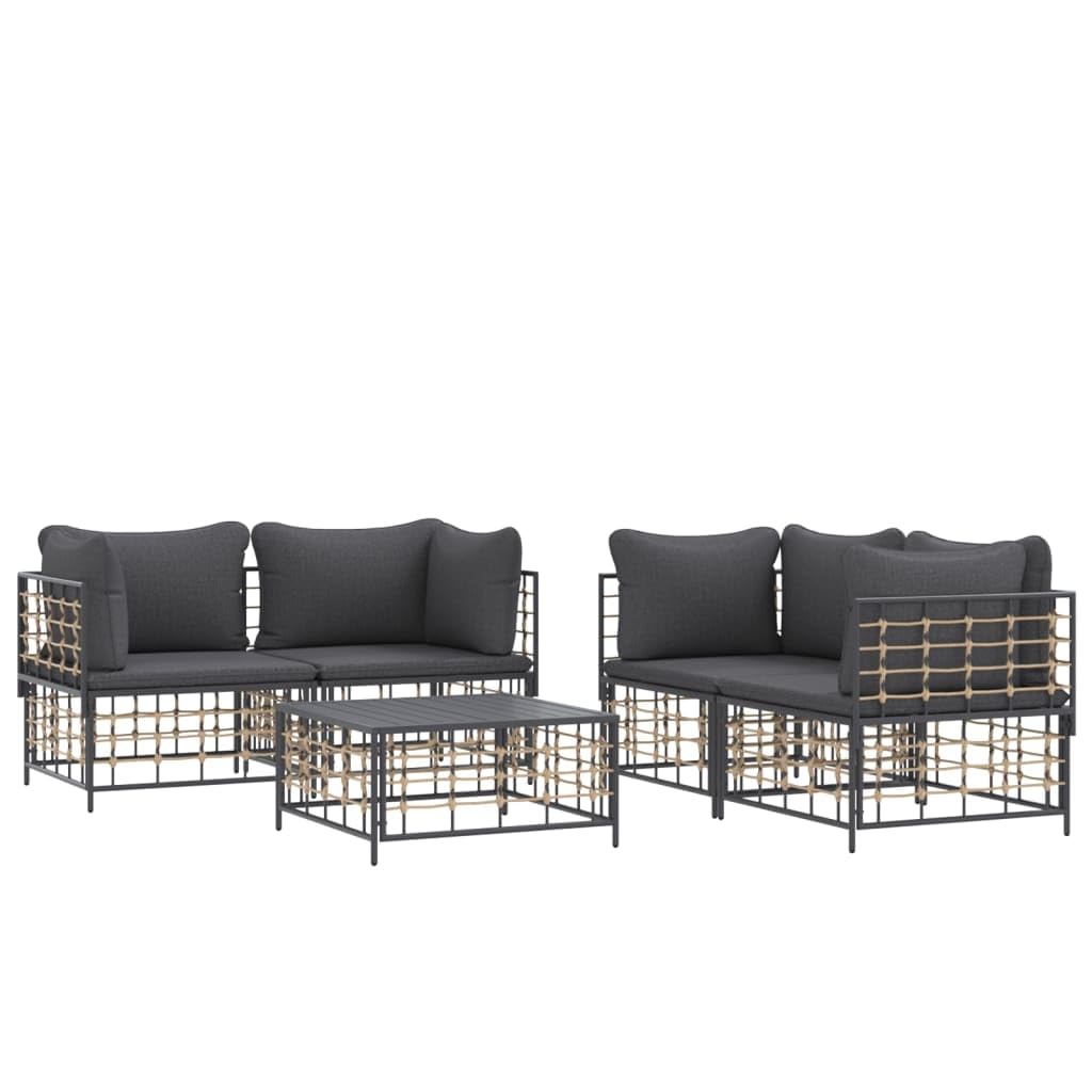 vidaXL Patio Furniture Set 5 Piece, Loveseat Sofa with Cushions, Patio Lounge Set with Coffee Table for Garden Lawn Backyard, An