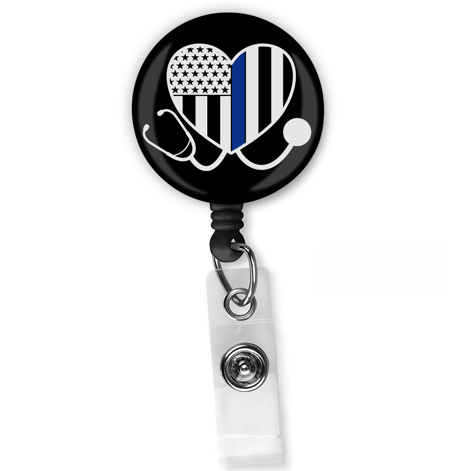 Retractable Badge Clip - Holder Id Reel Clip For Lanyards Nurse Teachers Name Id Card (Police Blue Line)