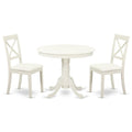 East West Furniture Anbo3-Lwh-Lc 3 Piece Modern Dining Table Set Contains A Round Kitchen Table With Pedestal And 2 Faux Leather Kitchen Dining Chairs, 36X36 Inch, Linen White