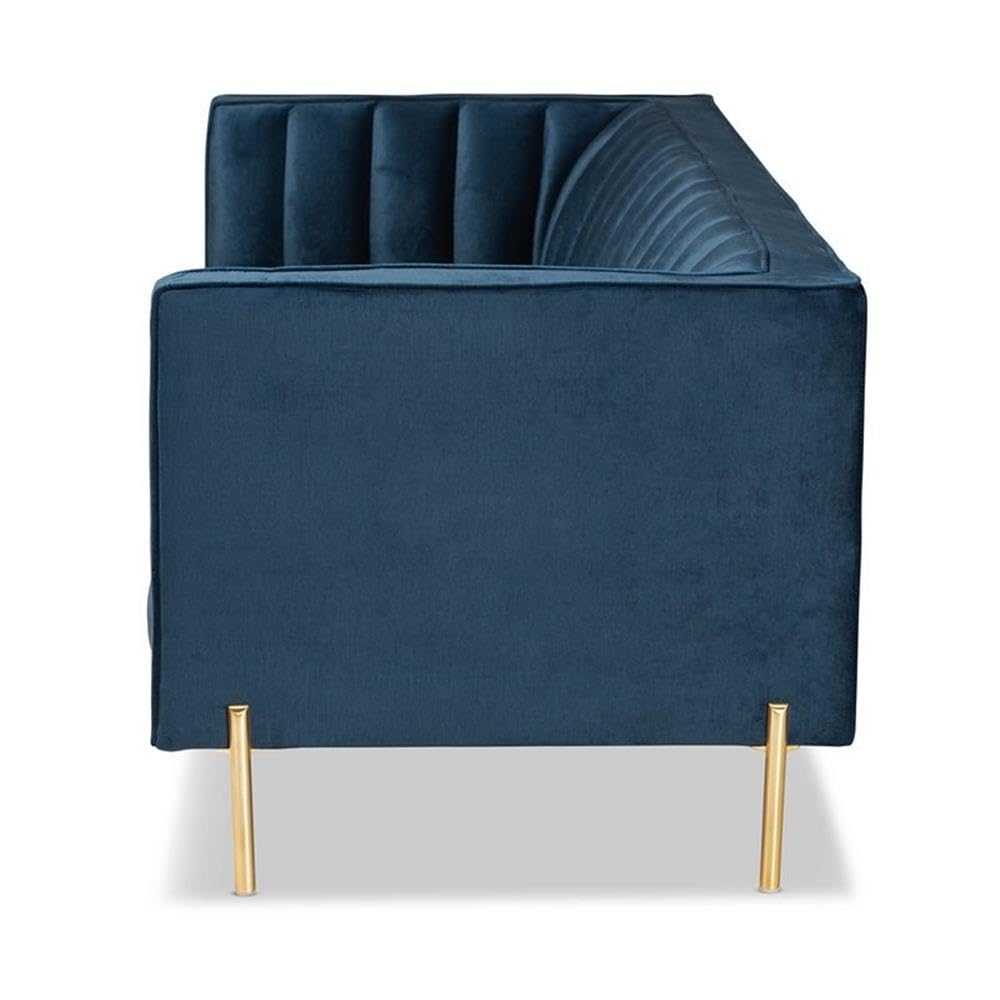 Baxton Studio Maia Navy Blue Velvet and Gold Finished Metal Sofa