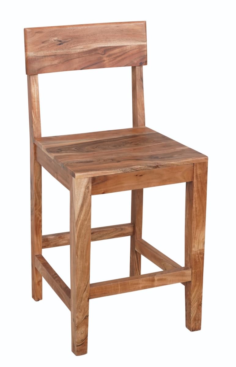 HomeRoots 522381 18 in. Wood Brown Counter Height Bar Chair with Footrest