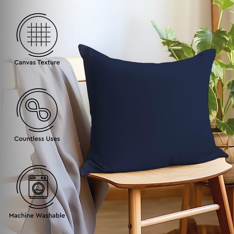 Cotton Canvas Throw Pillow Covers By Encasa Pack Of 2 Scotch Blue 12'X12' No Insert With Hidden Zipper | Decorative Cushion Co
