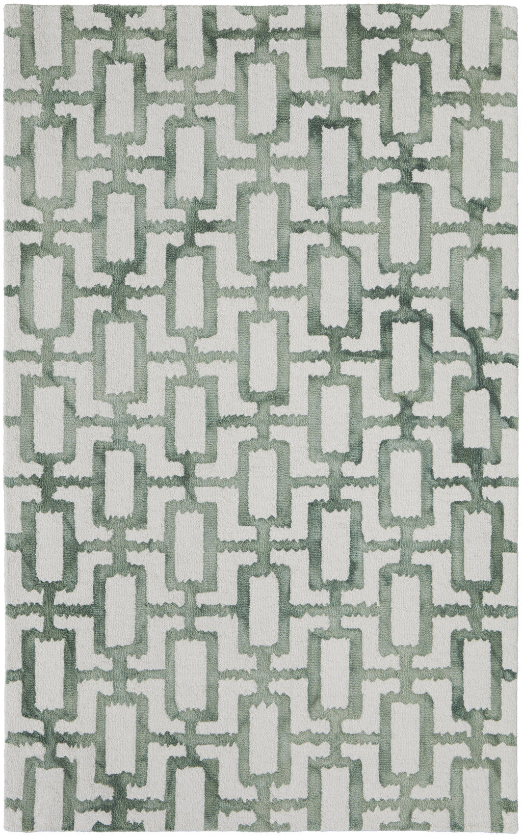 HomeRoots 511100 8 x 11 ft. Ivory & Green Wool Geometric Hand Tufted Handmade Rectangle Area Rug