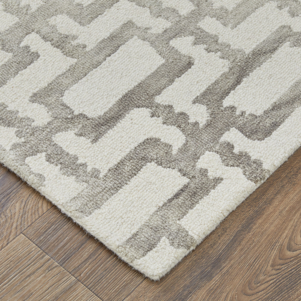 HomeRoots 511106 8 x 11 ft. Ivory & Taupe Wool Geometric Hand Tufted Handmade Rectangle Area Rug, Rectangular
