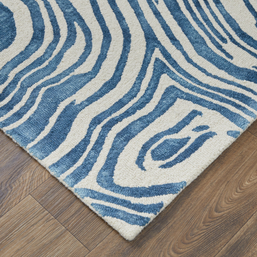 HomeRoots 511113 10 x 13 ft. Blue & Ivory Wool Geometric Hand Tufted Handmade Rectangle Area Rug
