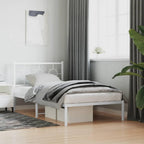 vidaXL White Steel Single Bed Frame with Headboard - Industrial Style, 39.4"x78.7" Mattress Compatible, Bedroom Platform Bed
