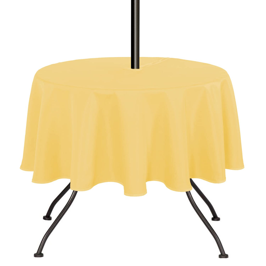 Saraflora Outdoor And Indoor Tablecloth -60 Inch Round, Yellow Wrinkle Free Washable Waterproof Table Cloth With Umbrella Hole And Zipper Round Table Cover For Spring/Summer/Patio/Picnic/Bbqs/Party