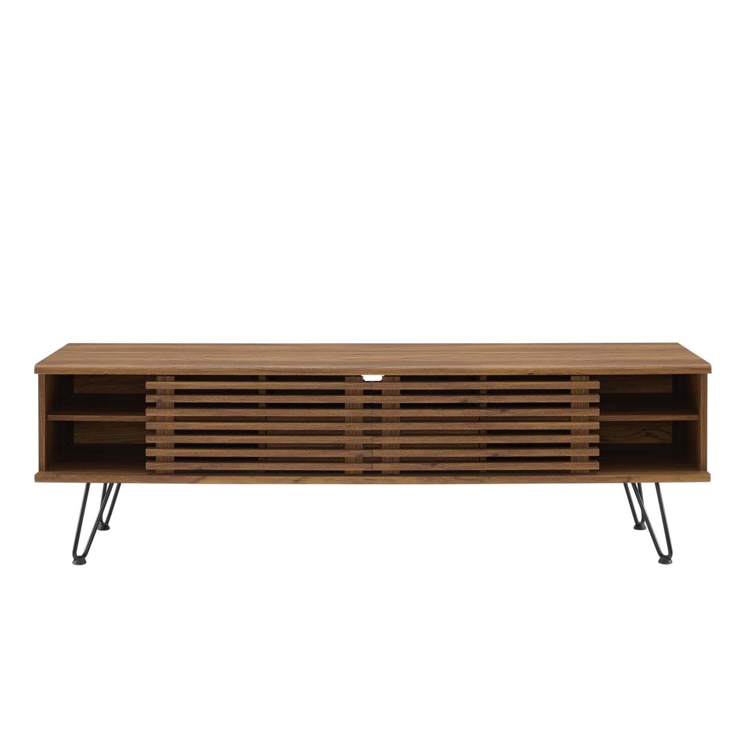 Modway Render Mid-Century Modern Low Profile 59 Inch TV Stand with Hairpin Legs in Walnut, 59&quot;