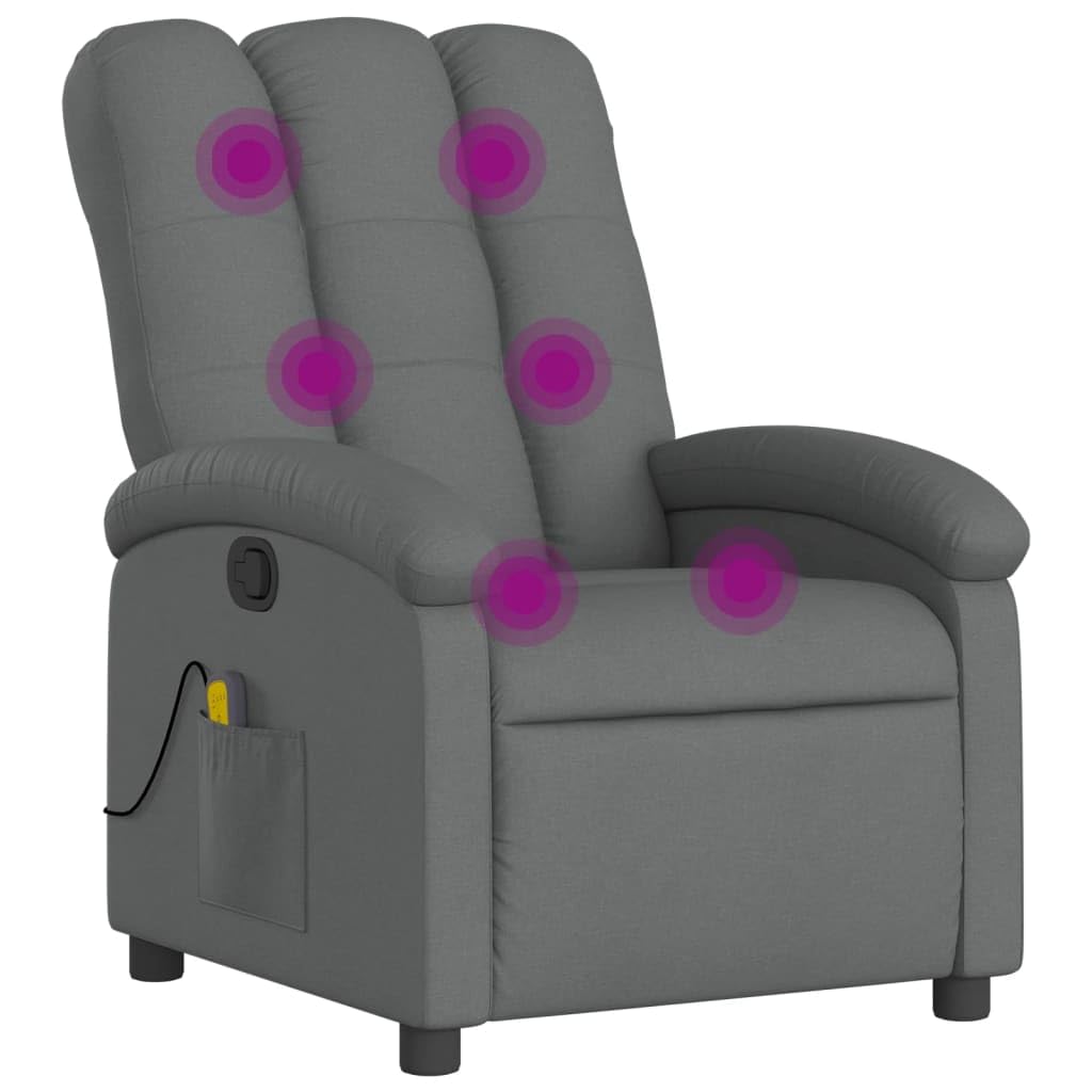 vidaXL Massage Recliner Chair - Manual Recline, Vibrating 6-Point Massage, Dark Gray Polyester Comfort Seat, Home/Living Room Se