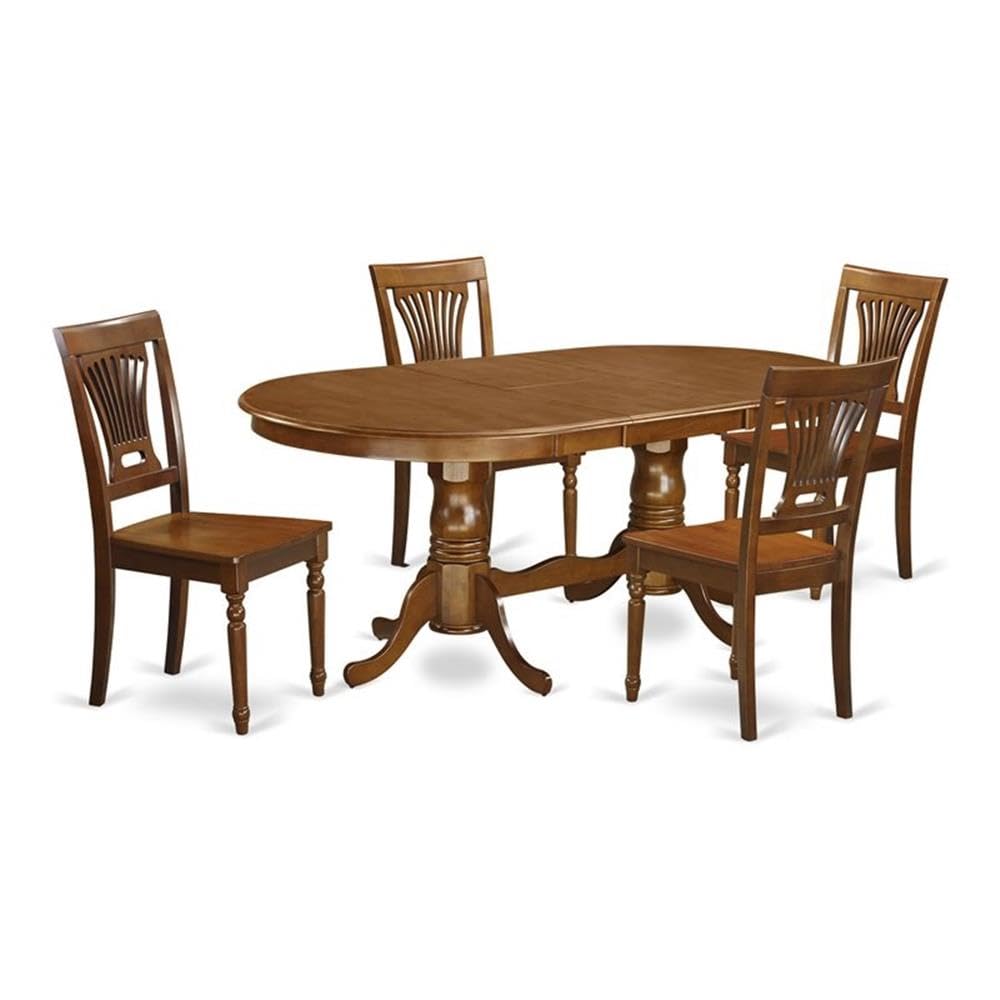 East West Furniture PLAI5-SBR-W 5 Piece Dining Room Furniture Set Includes an Oval Wooden Table with Butterfly Leaf and 4 Kitchen Dining Chairs, 42x78 Inch, Saddle Brown