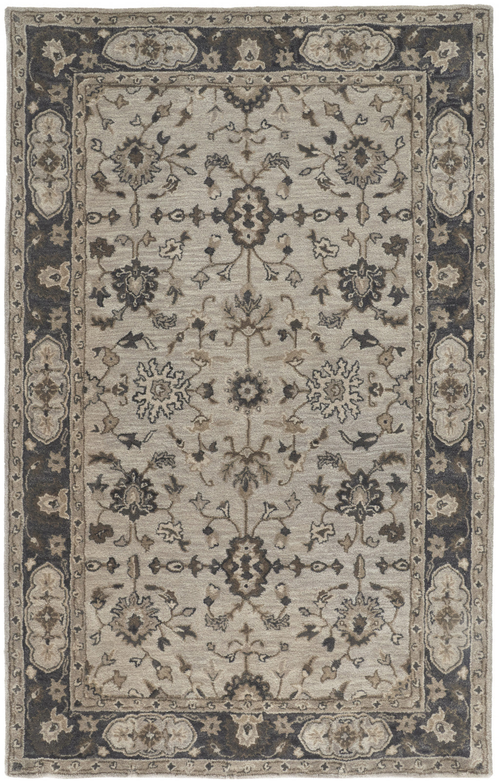 HomeRoots 511274 8 x 11 ft. Gray Ivory & Taupe Wool Floral Hand Tufted Handmade Stain Resistant Rectangle Area Rug