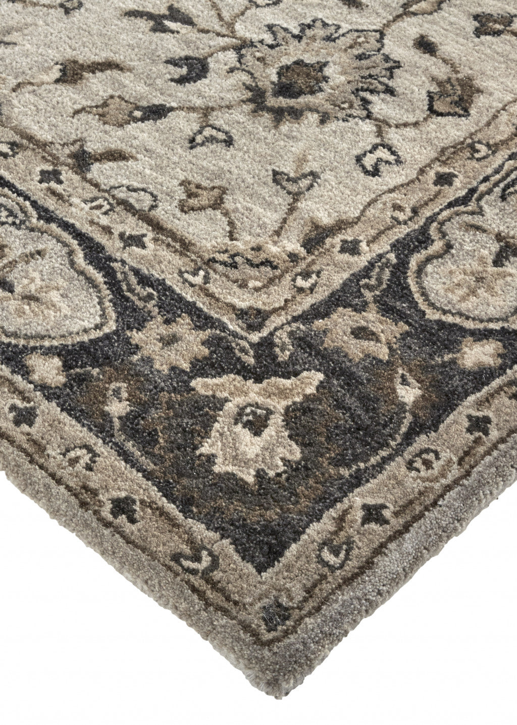 HomeRoots 511274 8 x 11 ft. Gray Ivory & Taupe Wool Floral Hand Tufted Handmade Stain Resistant Rectangle Area Rug