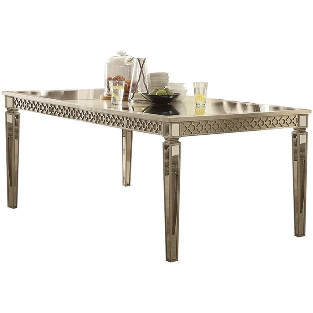 Acme Kacela Rectangular Wood Extendable Dining Table in Champagne and Mirrored